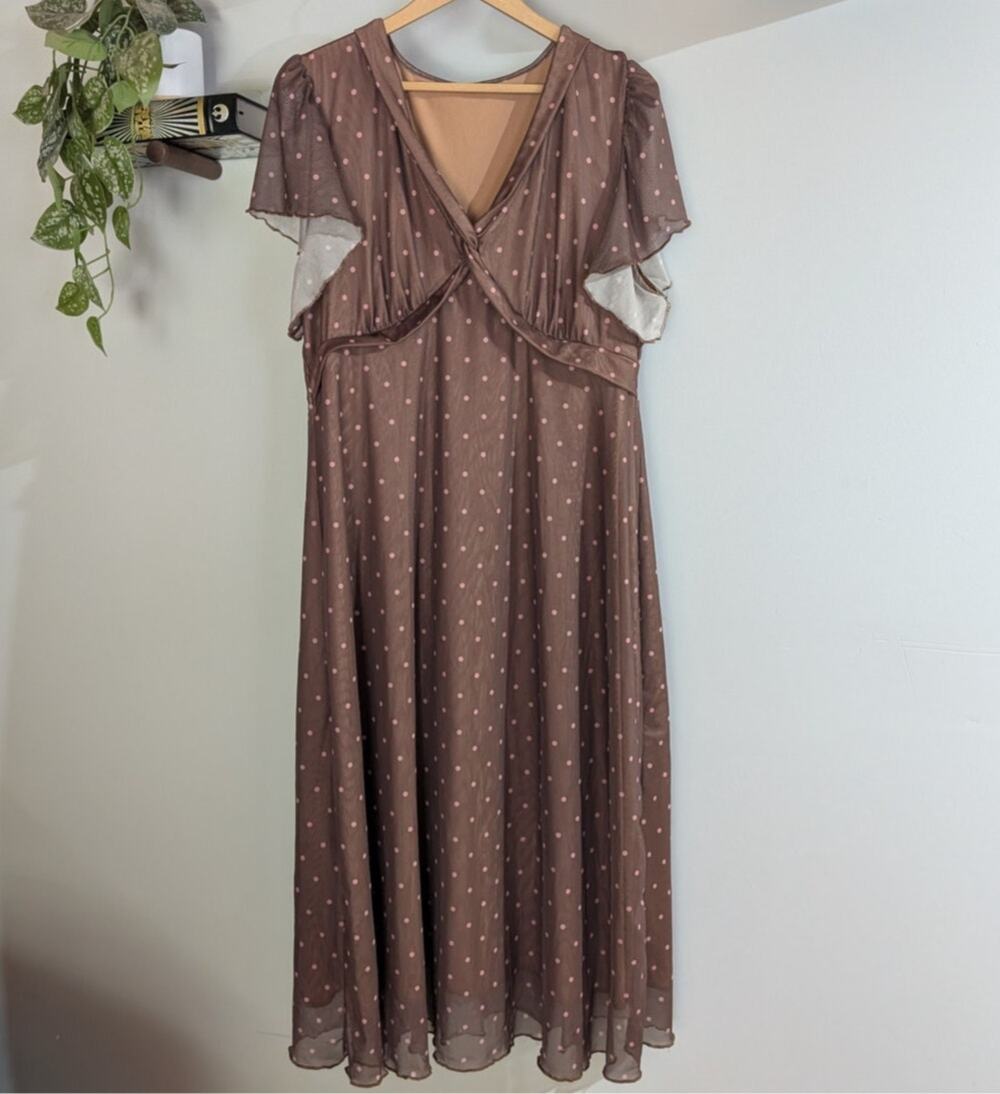 SHEIN Curve | Y2K Pink Brown Polka Dot Maxi Dress | Women's 2XL